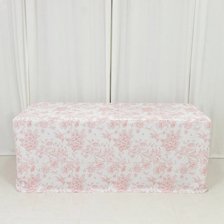 6 ft French Toile Fitted Polyester Rectangle Tablecloth