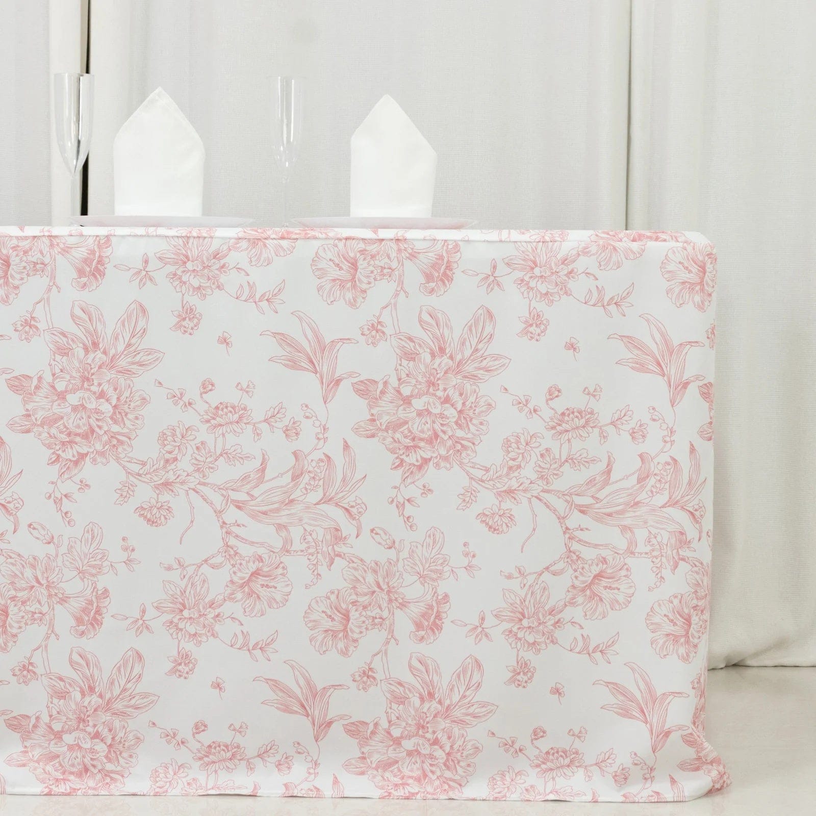 6 ft French Toile Fitted Polyester Rectangle Tablecloth