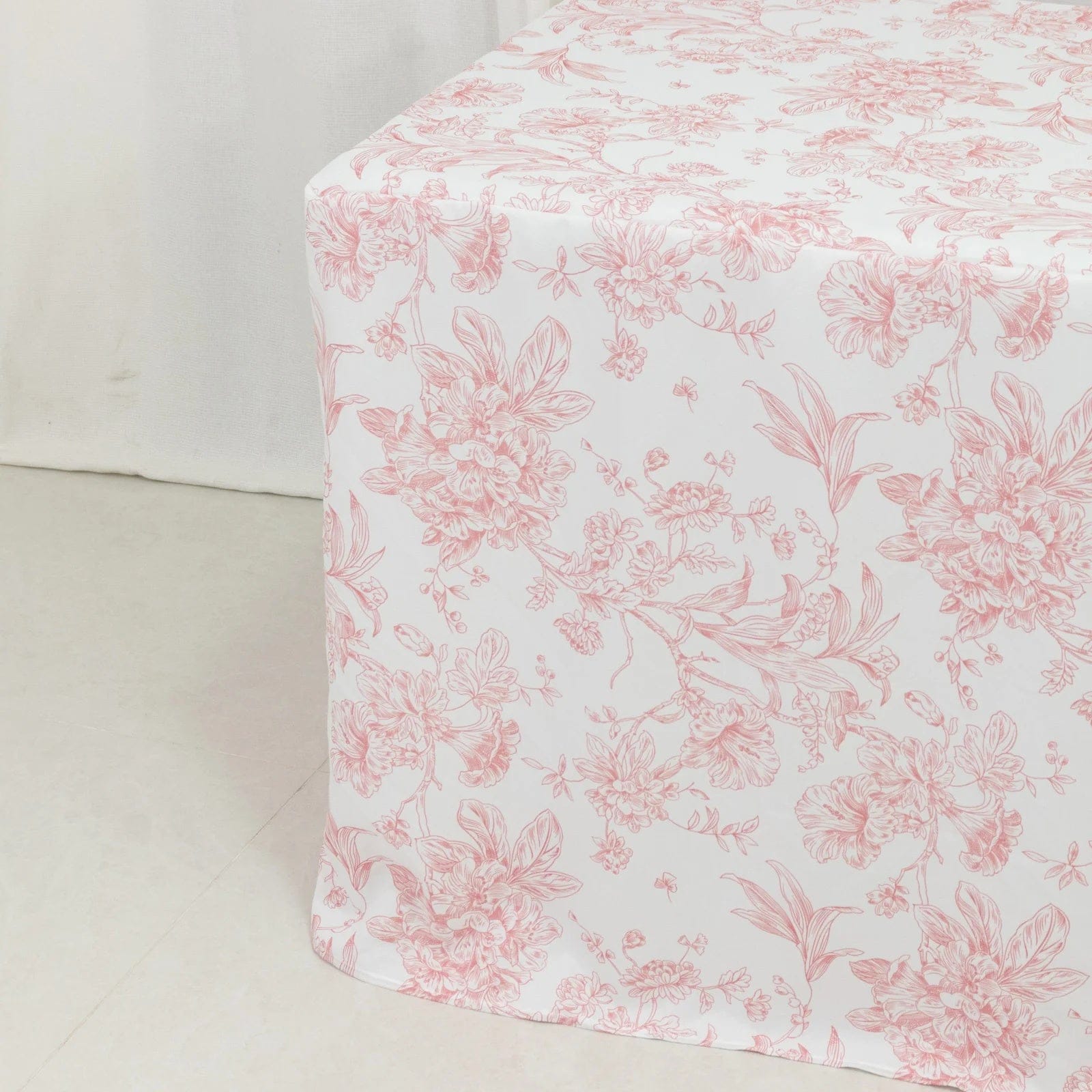 6 ft French Toile Fitted Polyester Rectangle Tablecloth