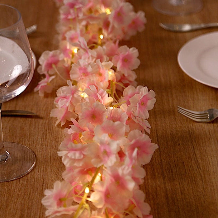 6 ft LED Artificial Cherry Blossom Garland Fairy Lights - Pink