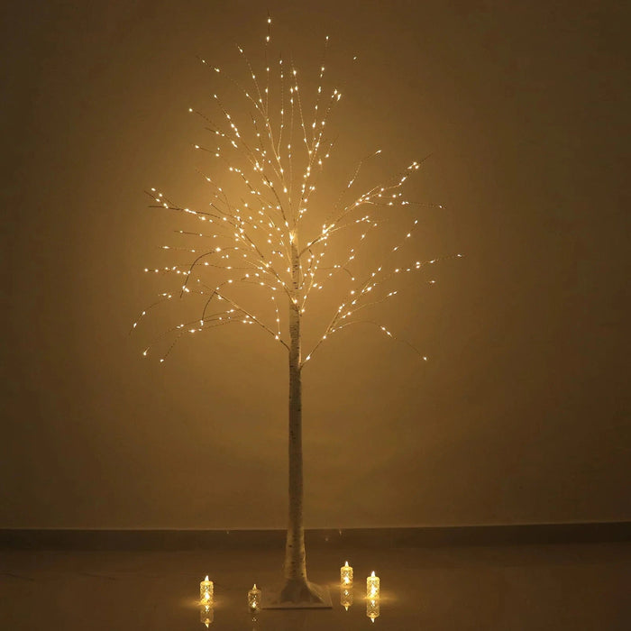 6 ft Lighted Birch Tree 350 LED Fairy Lights with Remote Timer - White LED_TREE04_6_WHT