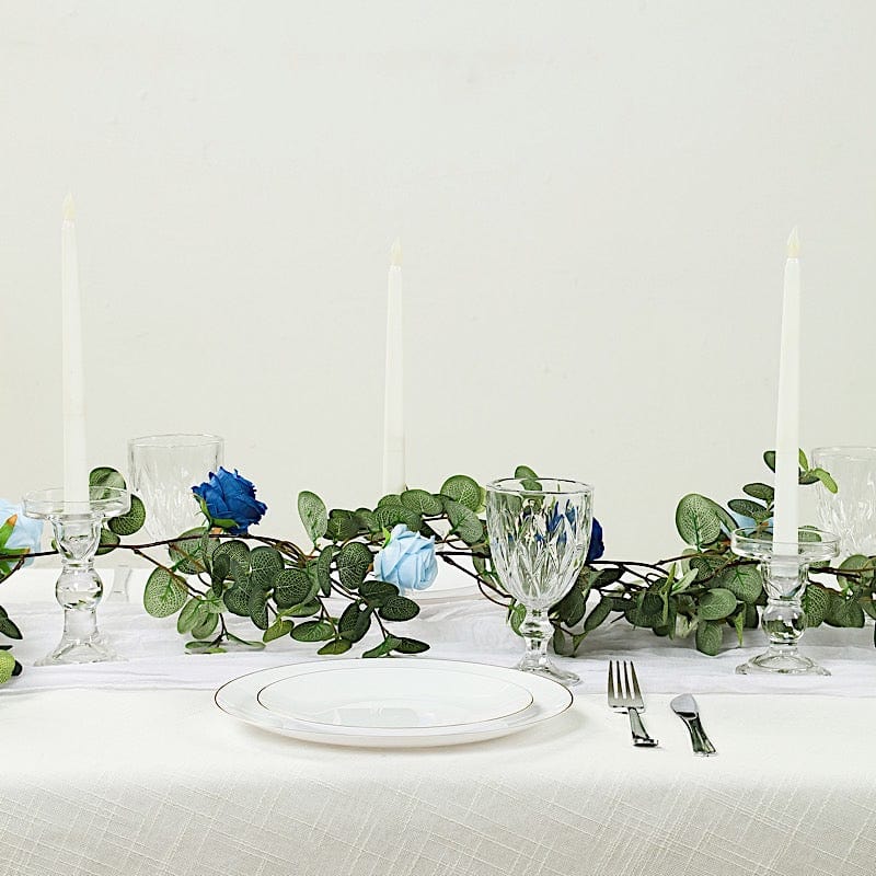 6 ft long Artificial Eucalyptus Foliage Garlands with Silk Roses - Frosted Green