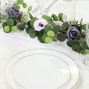 6 ft long Artificial Eucalyptus Foliage Garlands with Silk Roses - Frosted Green