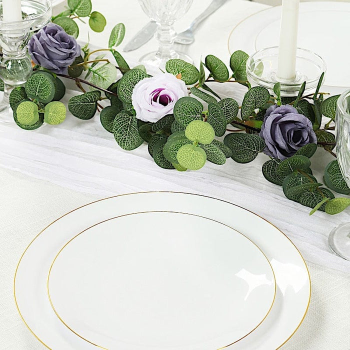 6 ft long Artificial Eucalyptus Foliage Garlands with Silk Roses - Frosted Green