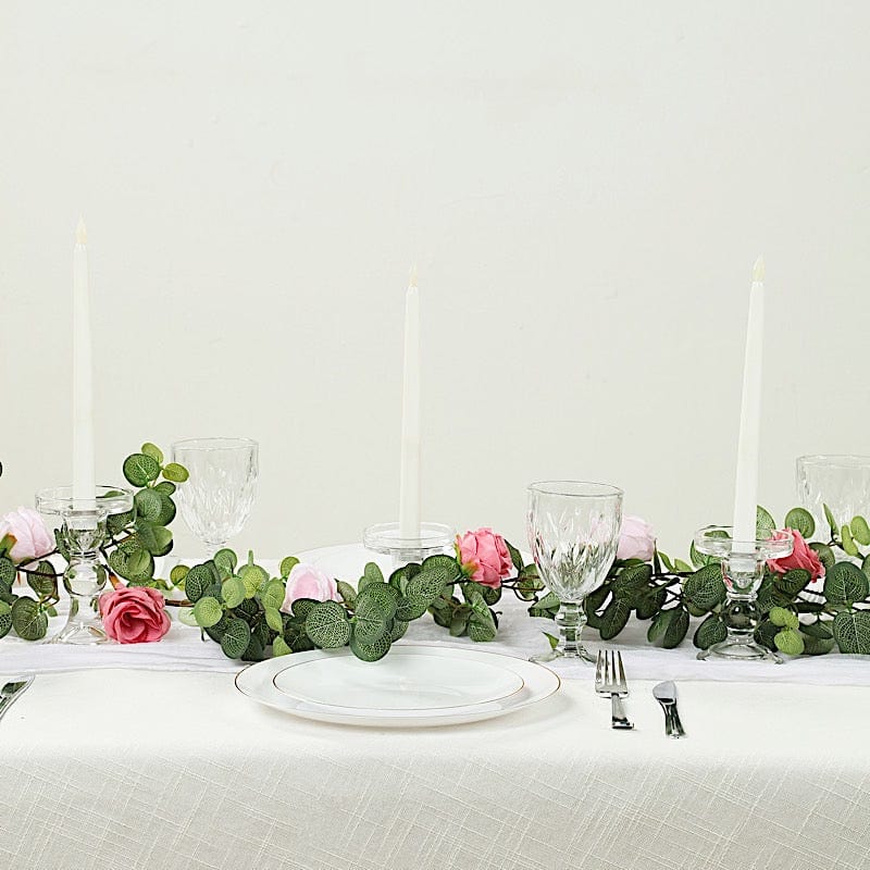 6 ft long Artificial Eucalyptus Foliage Garlands with Silk Roses - Frosted Green