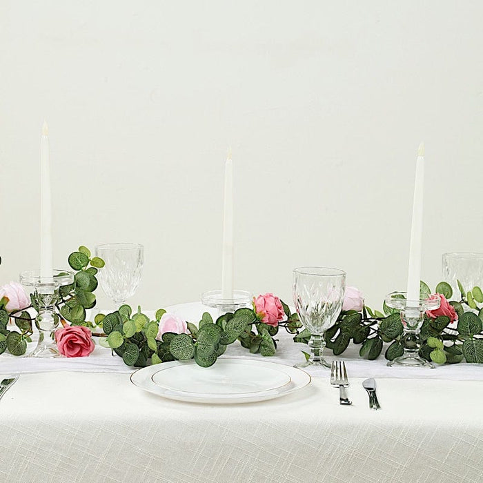 6 ft long Artificial Eucalyptus Foliage Garlands with Silk Roses - Frosted Green