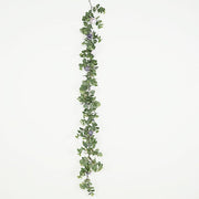 6 ft long Artificial Eucalyptus Foliage Garlands with Silk Roses - Frosted Green ARTI_GLND_GRN016_LAVPURP