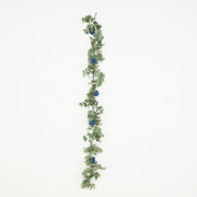 6 ft long Artificial Eucalyptus Foliage Garlands with Silk Roses - Frosted Green ARTI_GLND_GRN016_ROYBLU