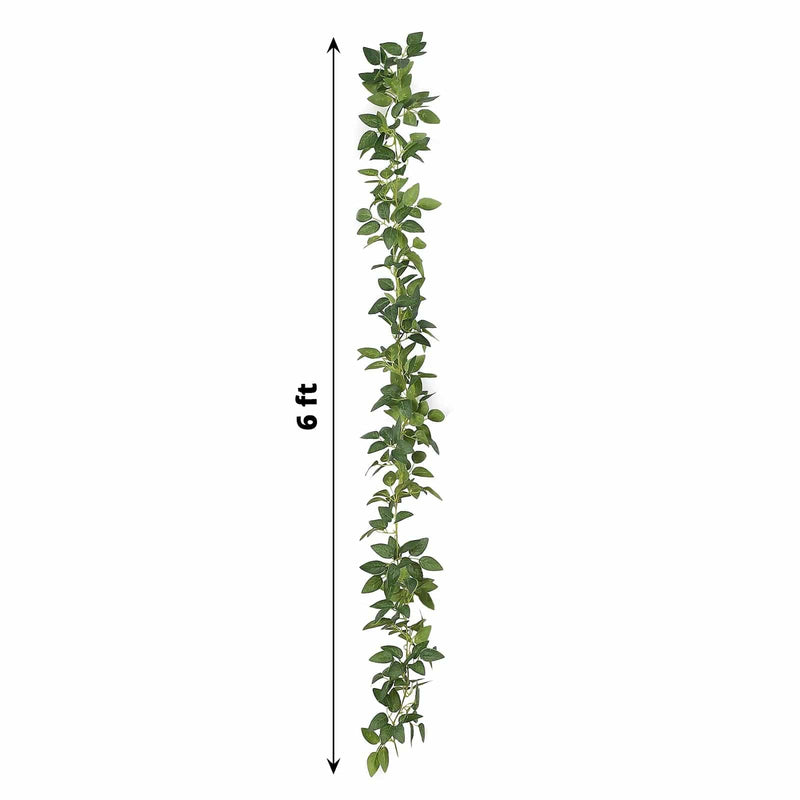6 ft long Artificial Silk Rose Leaf Table Garland Hanging Greenery Vine - Green ARTI_GLND_GRN021