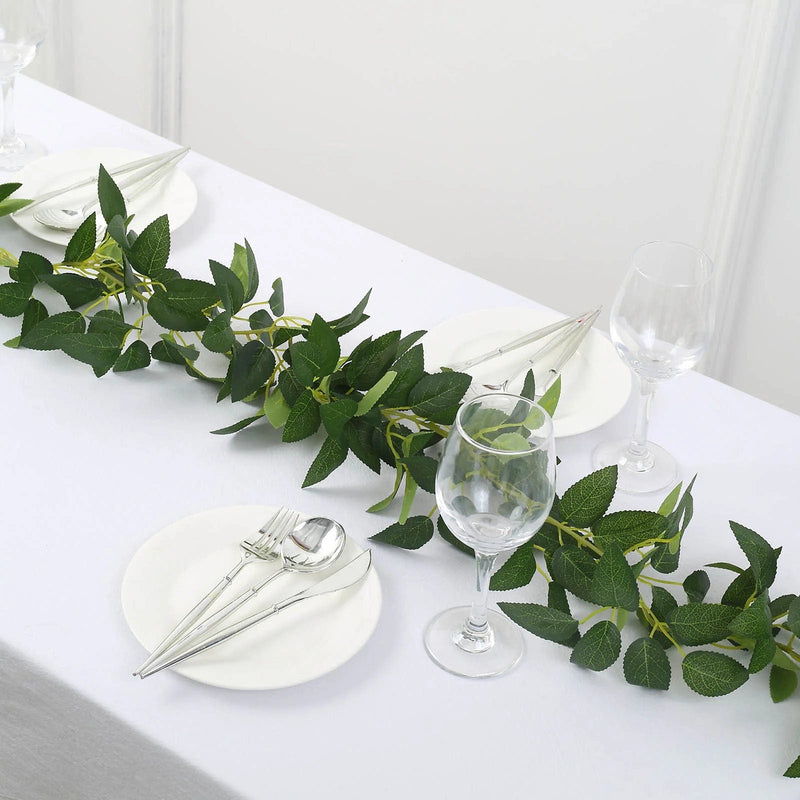 6 ft long Artificial Silk Rose Leaf Table Garland Hanging Greenery Vine - Green ARTI_GLND_GRN021