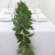 6 ft long Artificial Silk Rose Leaf Table Garland Hanging Greenery Vine - Green ARTI_GLND_GRN021
