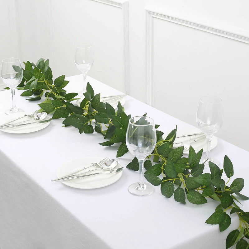 6 ft long Artificial Silk Rose Leaf Table Garland Hanging Greenery Vine - Green ARTI_GLND_GRN021