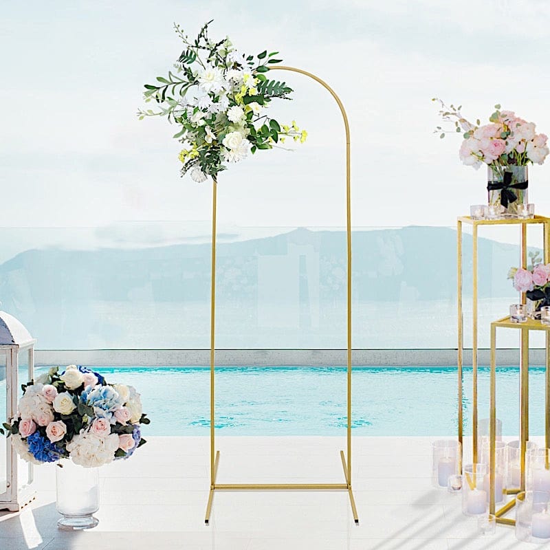 6 ft Metal Round Top Chiara Wedding Arch Backdrop Stand - Gold IRON_STND18_C_GOLD