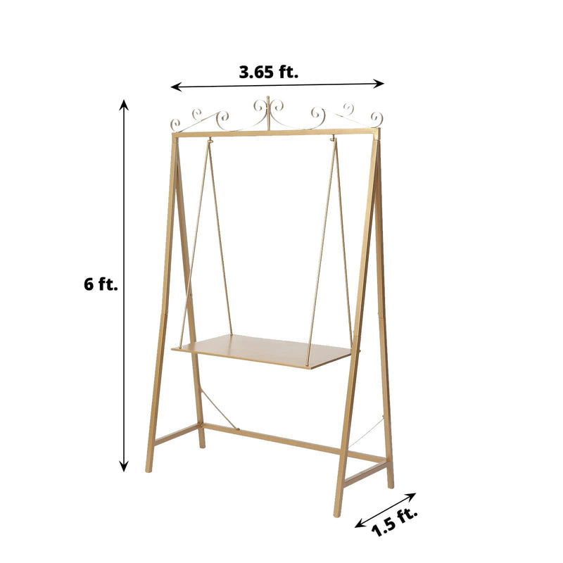 6 ft Metal Unique Hanging Dessert Display Swing Floor Stand - Gold CAKE_STND_SWING02_GOLD
