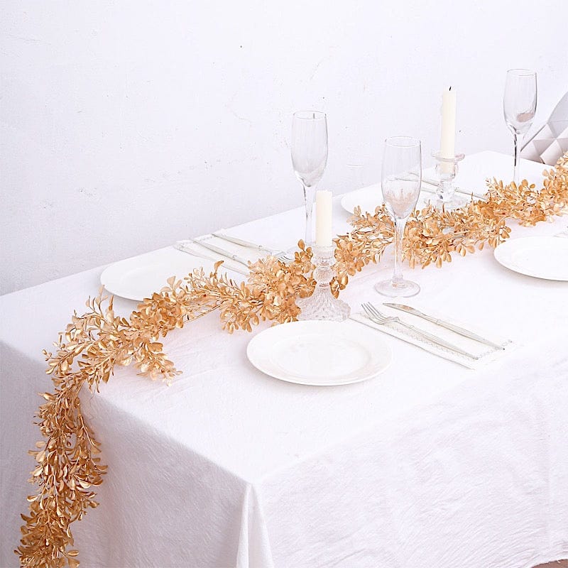 6 ft Metallic Artificial Boxwood Leaf Table Garland - Gold ARTI_METLIC26_GOLD