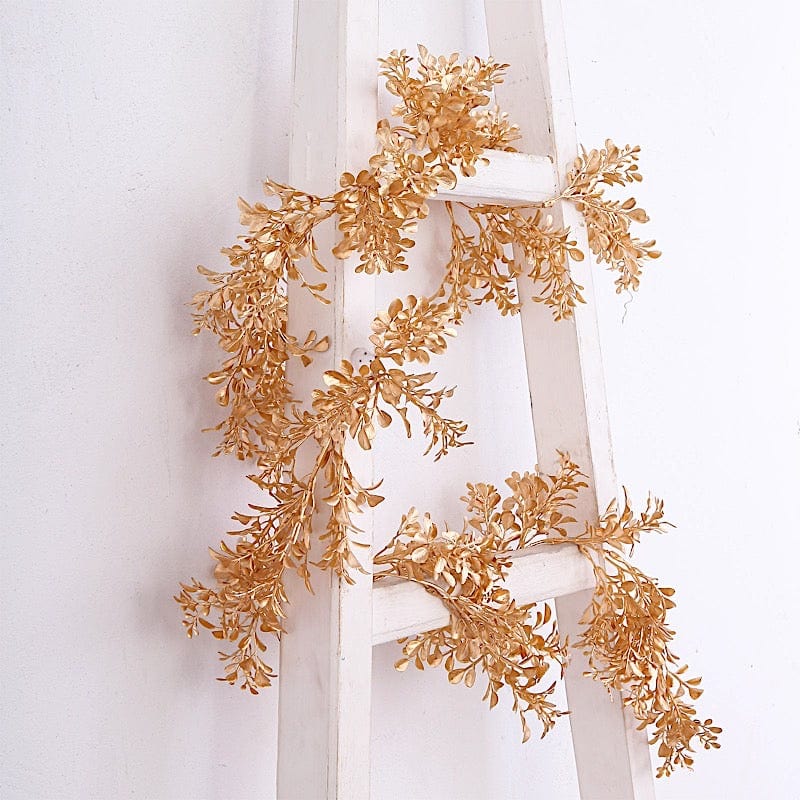 6 ft Metallic Artificial Boxwood Leaf Table Garland - Gold ARTI_METLIC26_GOLD