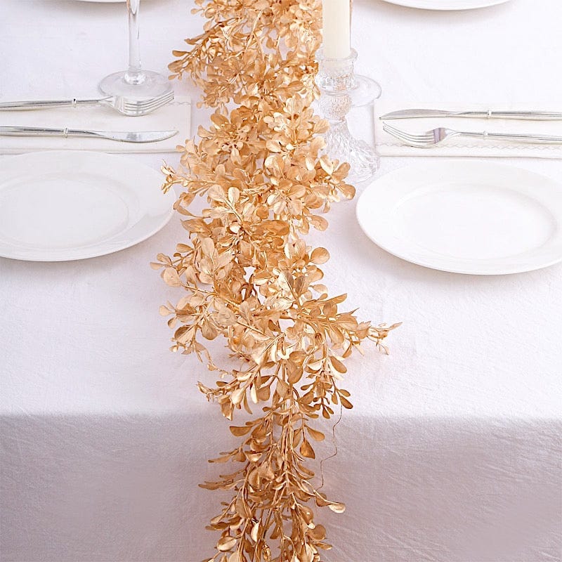 6 ft Metallic Artificial Boxwood Leaf Table Garland - Gold ARTI_METLIC26_GOLD