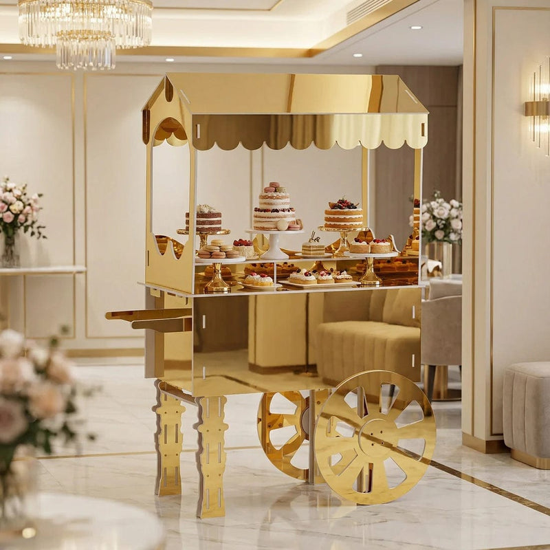 6 ft Mirrored Candy Cart Cupcake Dessert Display Stand with Wheels and Shelf