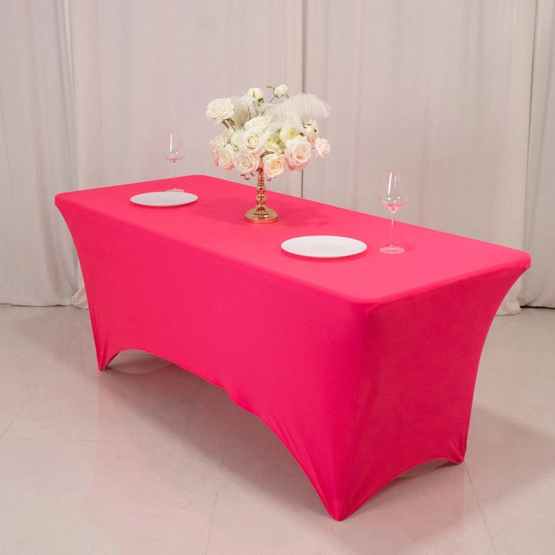 6 ft Rectangular Fitted Tablecloth Neon Spandex Table Cover TAB_REC_SPX6FT_NEON_FUSH