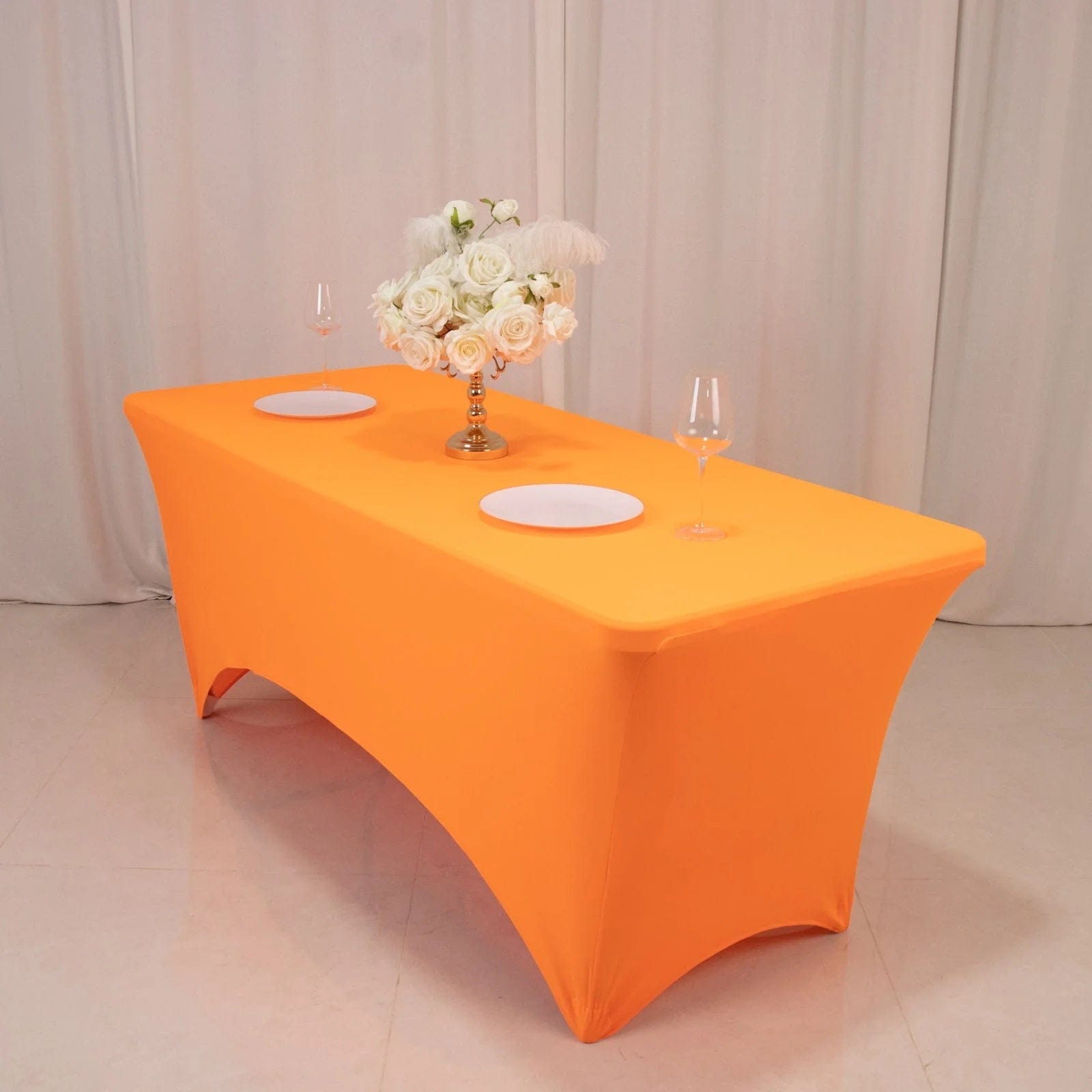 6 ft Rectangular Fitted Tablecloth Neon Spandex Table Cover TAB_REC_SPX6FT_NEON_ORNG