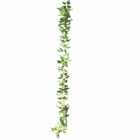 6 ft Rose Leaves Garland with Battery Operated LED Lights - Green LEDSTR_ARTI_GLND_GRN021