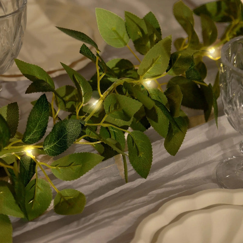 6 ft Rose Leaves Garland with Battery Operated LED Lights - Green LEDSTR_ARTI_GLND_GRN021
