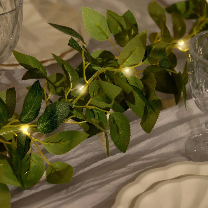 6 ft Rose Leaves Garland with Battery Operated LED Lights - Green LEDSTR_ARTI_GLND_GRN021