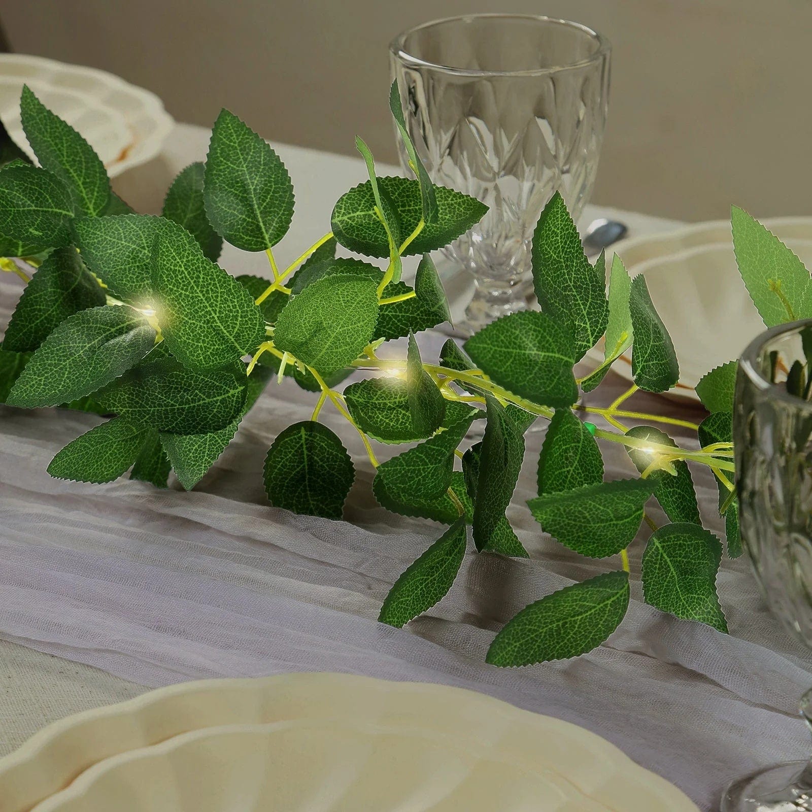 6 ft Rose Leaves Garland with Battery Operated LED Lights - Green LEDSTR_ARTI_GLND_GRN021