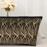 6 ft Spandex Tablecloth with Wave Embroidered Sequins - Black and Gold TAB_REC_SPX6FT_02_WAVE_BLKGD