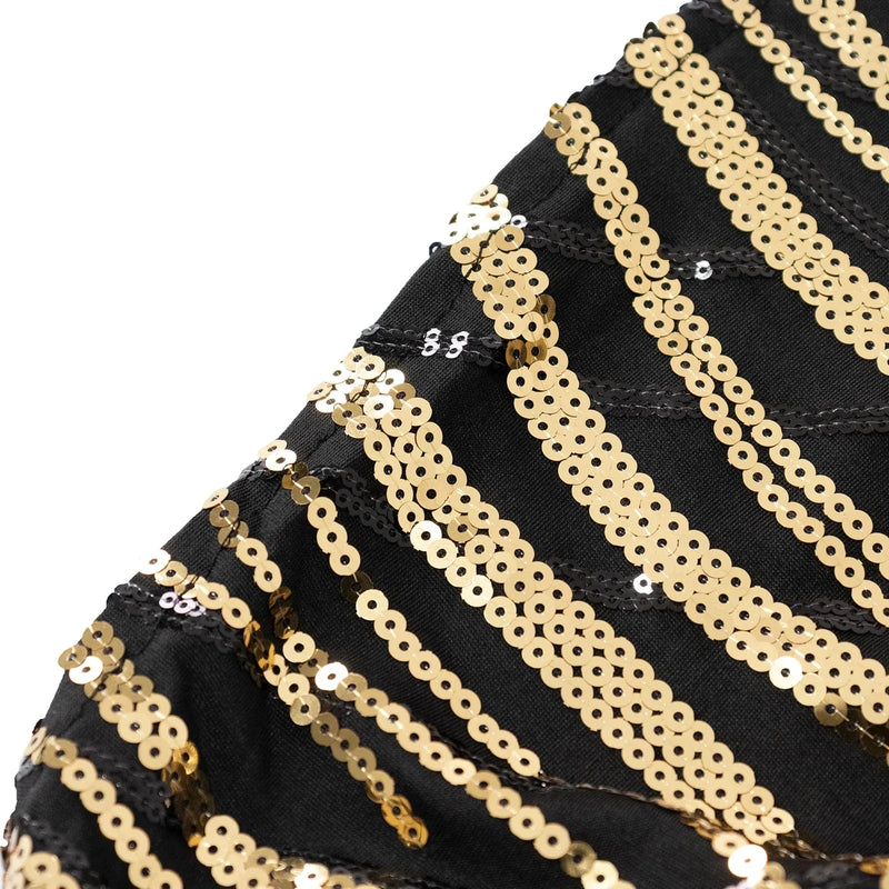 6 ft Spandex Tablecloth with Wave Embroidered Sequins - Black and Gold TAB_REC_SPX6FT_02_WAVE_BLKGD