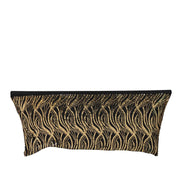 6 ft Spandex Tablecloth with Wave Embroidered Sequins - Black and Gold TAB_REC_SPX6FT_02_WAVE_BLKGD