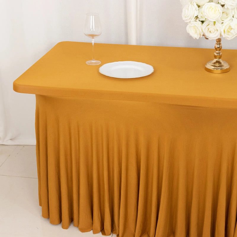6 ft Wavy Rectangular Fitted Tablecloth Premium Spandex Table Cover