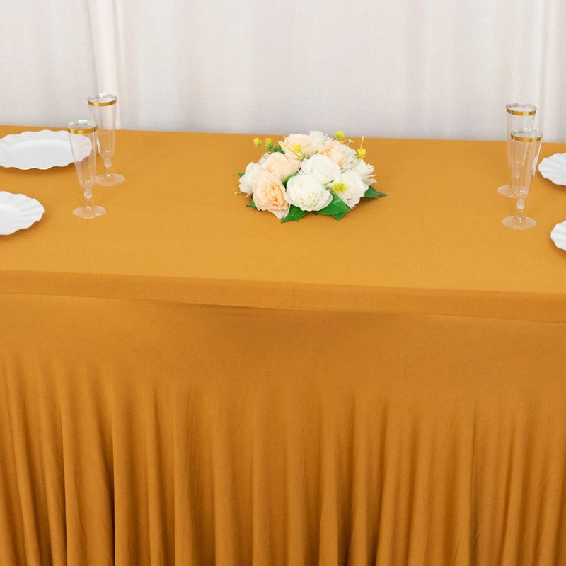 6 ft Wavy Rectangular Fitted Tablecloth Premium Spandex Table Cover