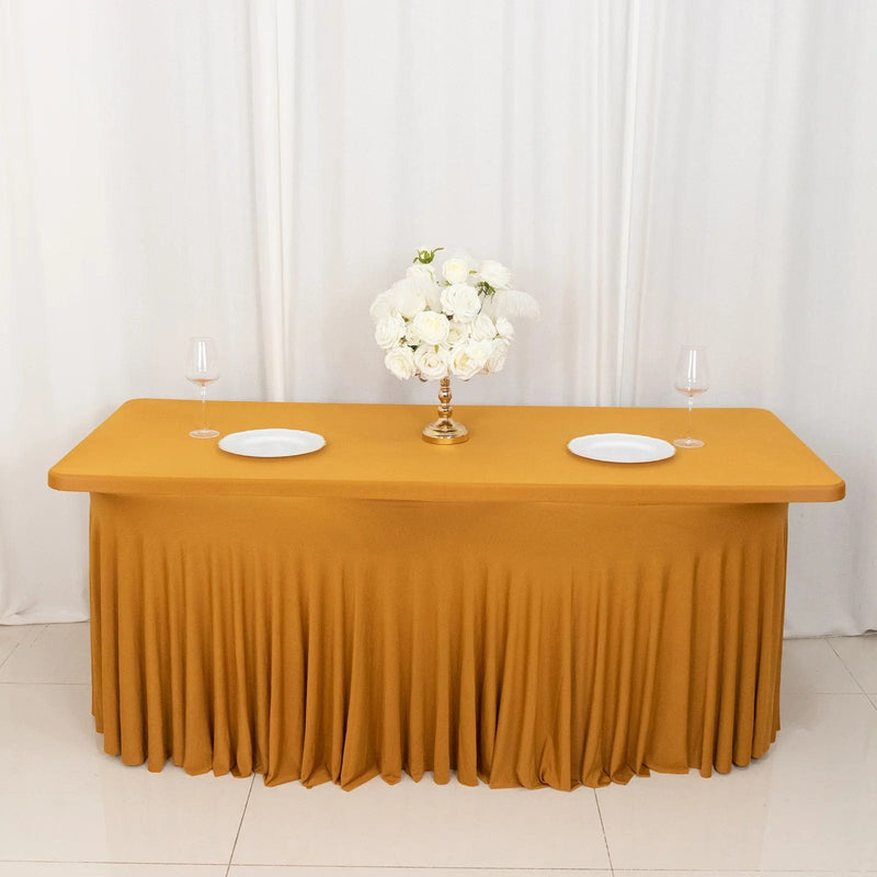 6 ft Wavy Rectangular Fitted Tablecloth Premium Spandex Table Cover