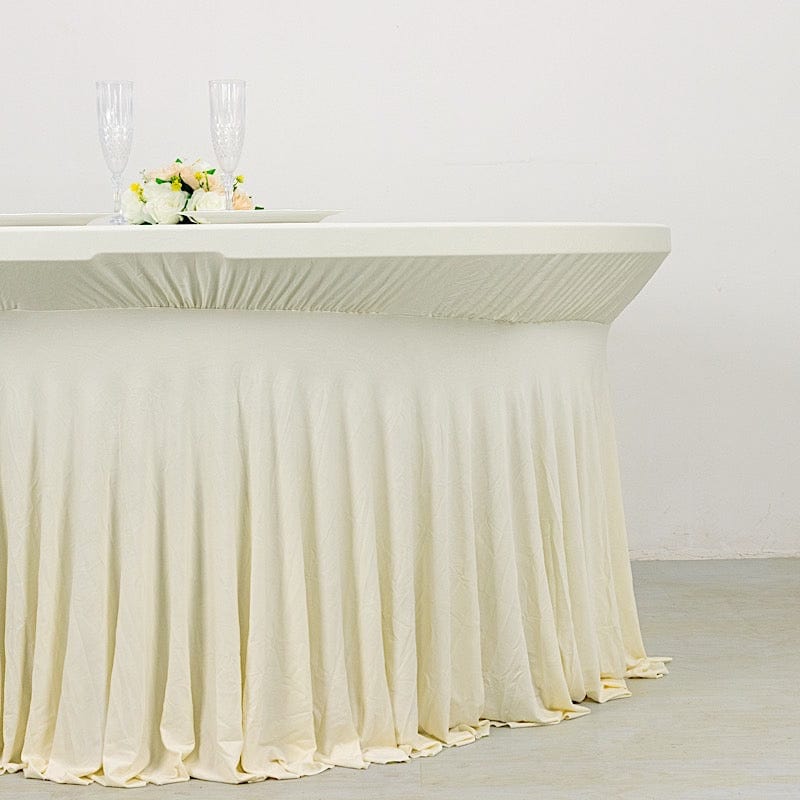 6 ft Wavy Spandex Fitted Round Tablecloth Table Skirt