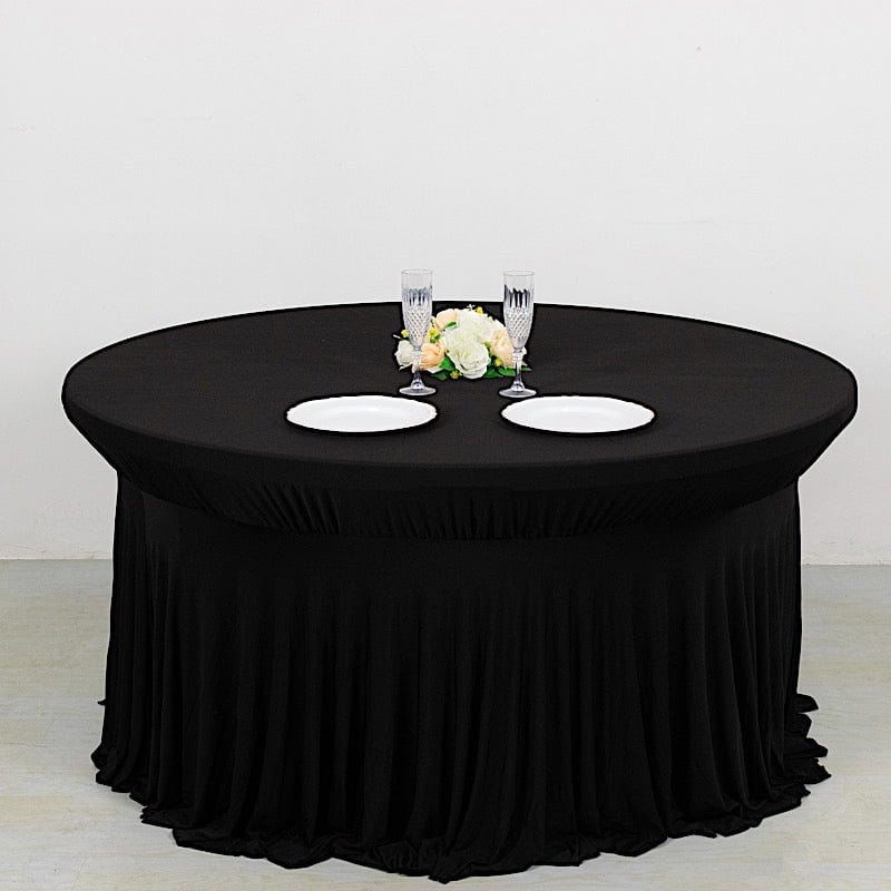 6 ft Wavy Spandex Fitted Round Tablecloth Table Skirt