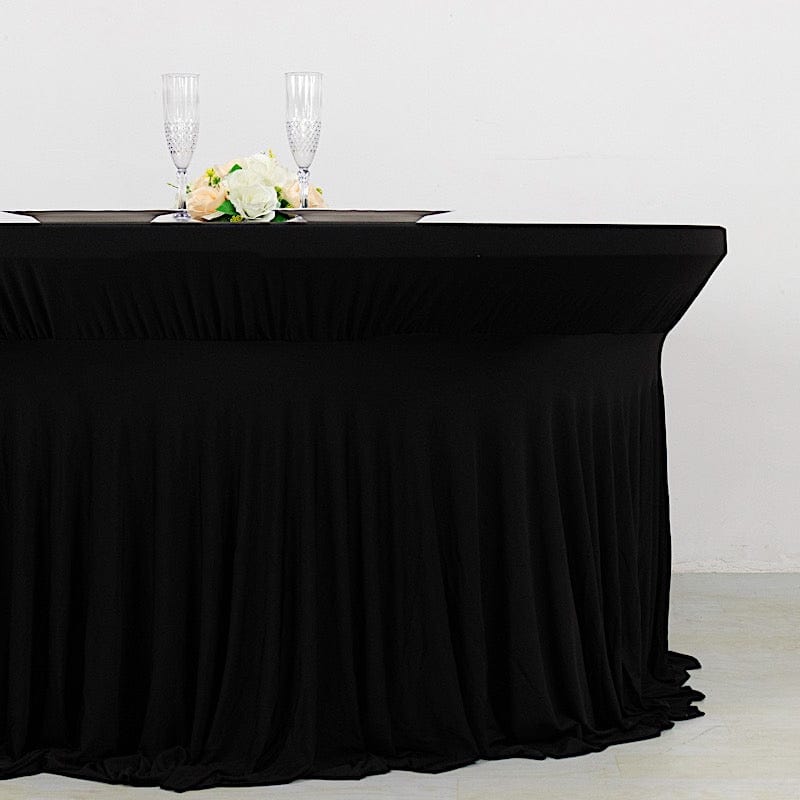 6 ft Wavy Spandex Fitted Round Tablecloth Table Skirt