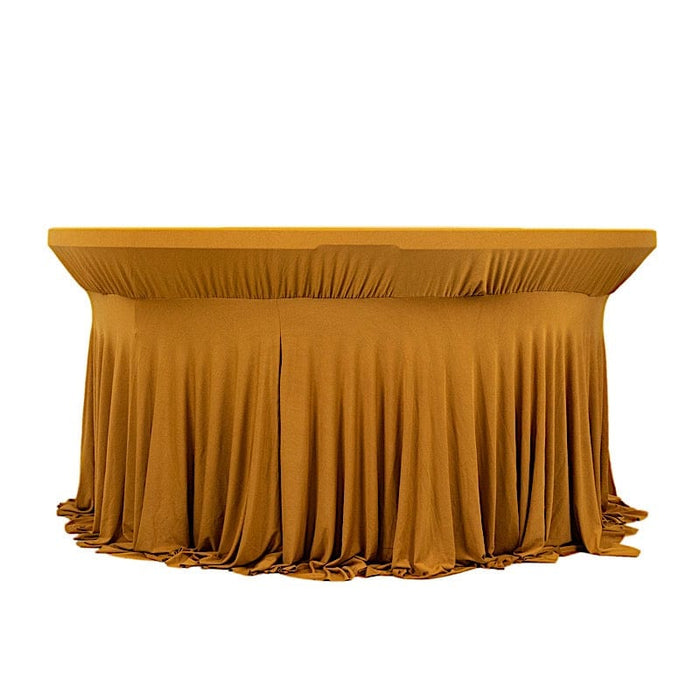 6 ft Wavy Spandex Fitted Round Tablecloth Table Skirt TAB_SPX72_FIT01_GOLD
