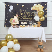 6 ft x 3 ft Printed Polyester Photo Backdrop Happy Birthday Party Banner - Black and Gold BKDP_VIN_6X3_BDAY01