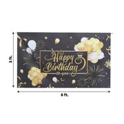 6 ft x 3 ft Printed Polyester Photo Backdrop Happy Birthday Party Banner - Black and Gold BKDP_VIN_6X3_BDAY01