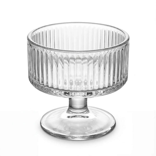6 Glass Candle Holders with Ribbed Vintage Coupe Design - Clear CAND_HOLD_018_T3_RIB_CLR