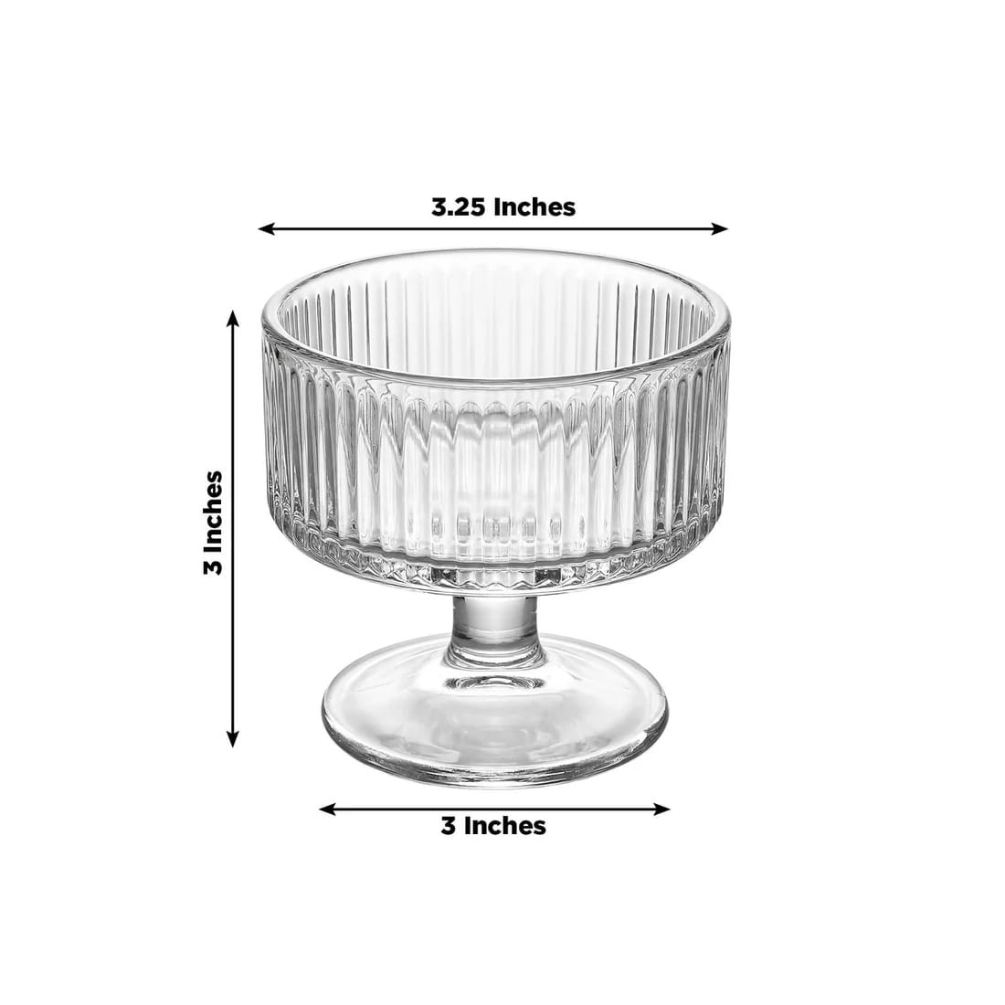 6 Glass Candle Holders with Ribbed Vintage Coupe Design - Clear CAND_HOLD_018_T3_RIB_CLR