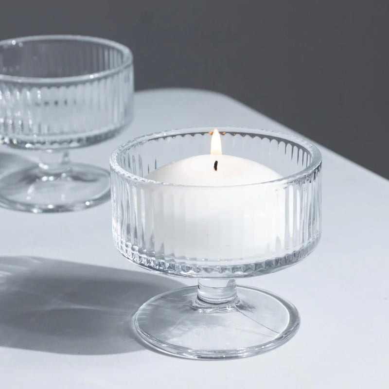 6 Glass Candle Holders with Ribbed Vintage Coupe Design - Clear CAND_HOLD_018_T3_RIB_CLR