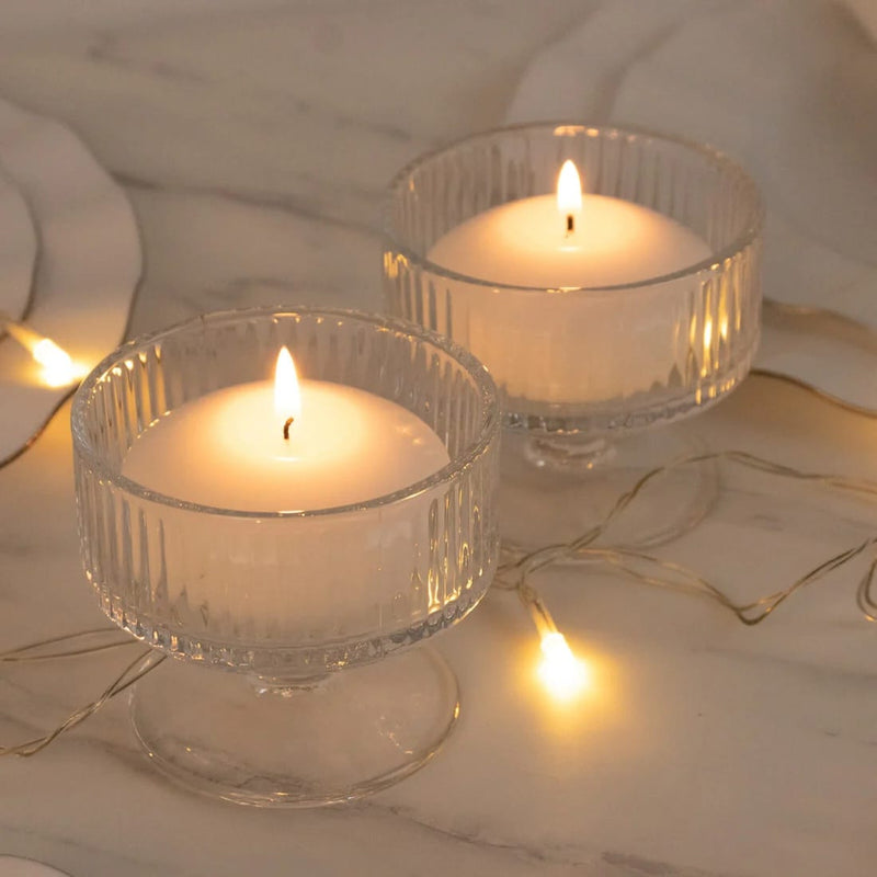 6 Glass Candle Holders with Ribbed Vintage Coupe Design - Clear CAND_HOLD_018_T3_RIB_CLR