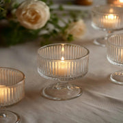 6 Glass Candle Holders with Ribbed Vintage Coupe Design - Clear CAND_HOLD_018_T3_RIB_CLR