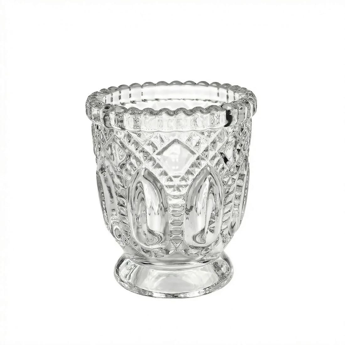 6 Glass Candle Holders with Vintage Textured Design - Clear CAND_HOLD_019_CLR