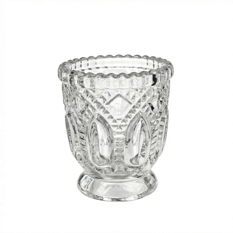 6 Glass Candle Holders with Vintage Textured Design - Clear CAND_HOLD_019_CLR