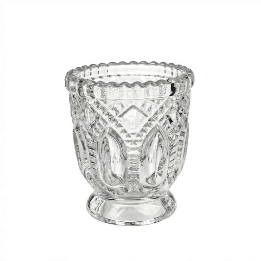 6 Glass Candle Holders with Vintage Textured Design - Clear CAND_HOLD_019_CLR