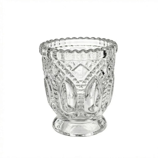 6 Glass Candle Holders with Vintage Textured Design - Clear CAND_HOLD_019_CLR