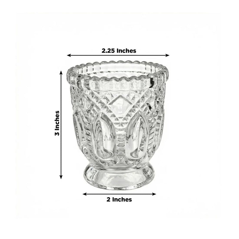 6 Glass Candle Holders with Vintage Textured Design - Clear CAND_HOLD_019_CLR